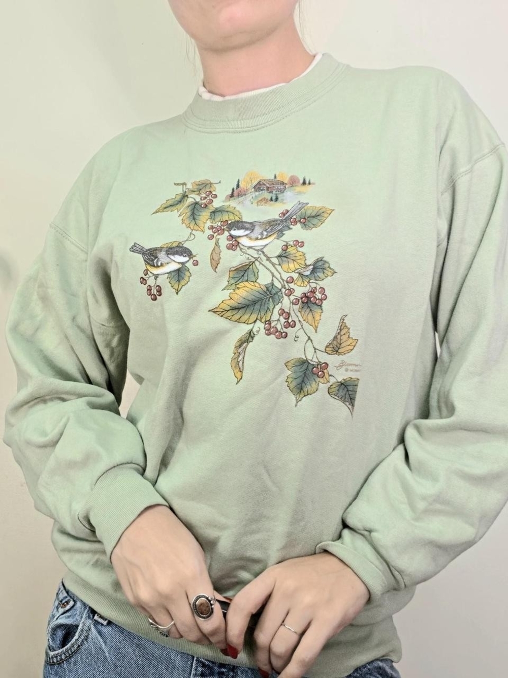 1990s Vintage Lime Green Bird Scene Sweater